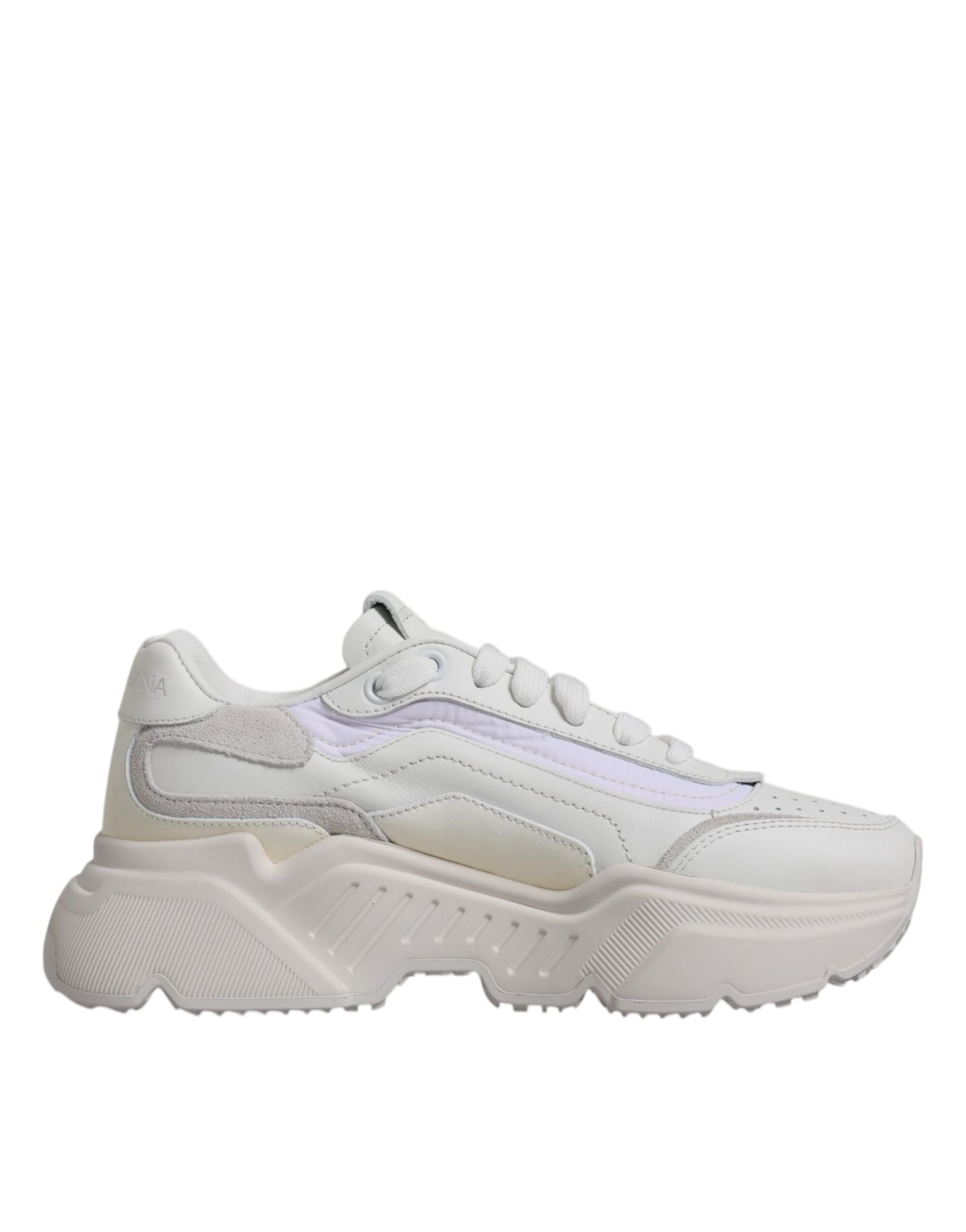 White sneaker with purple accents