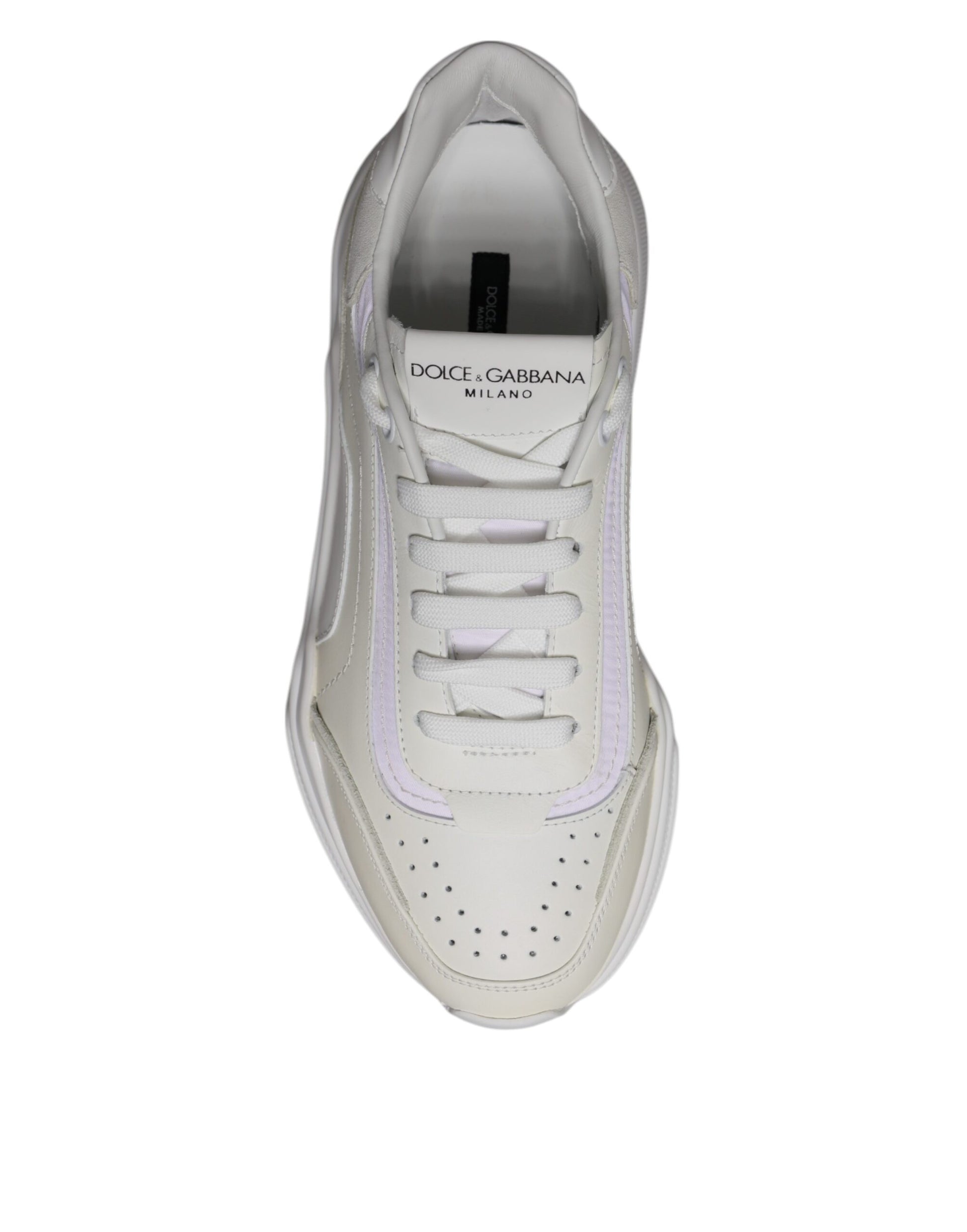 White sneaker with pink stripe on side