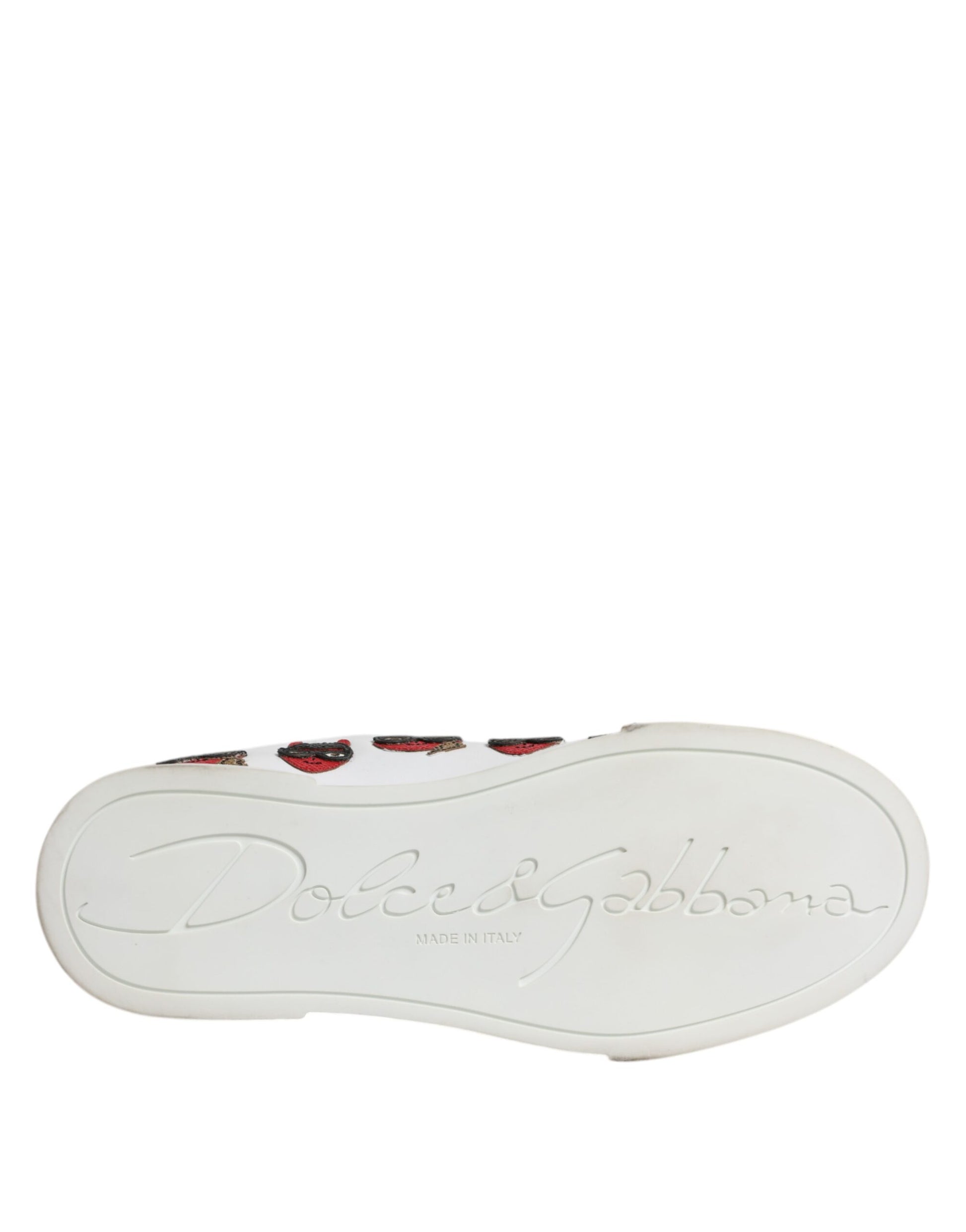 White shoe with red and black accents