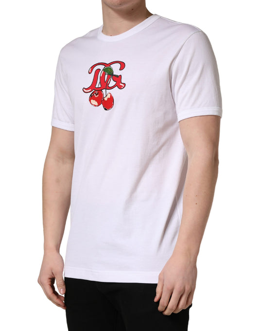 White t-shirt with red cherry design on front