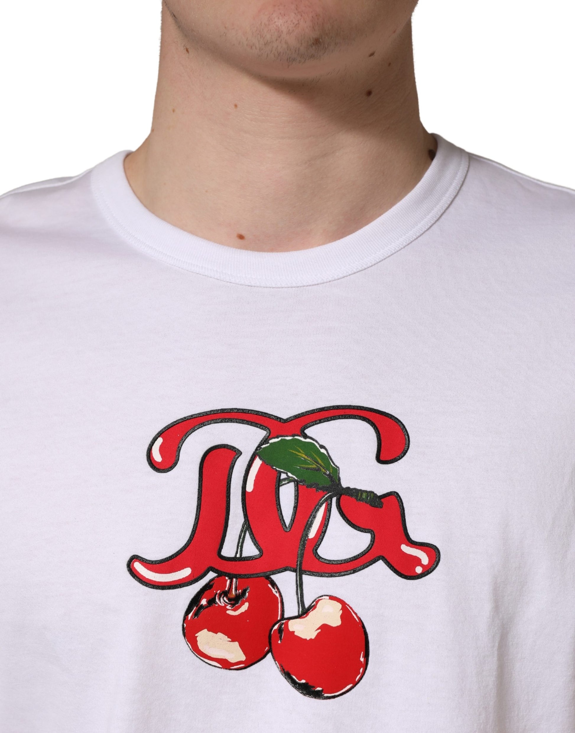 White t-shirt with red cherries on front