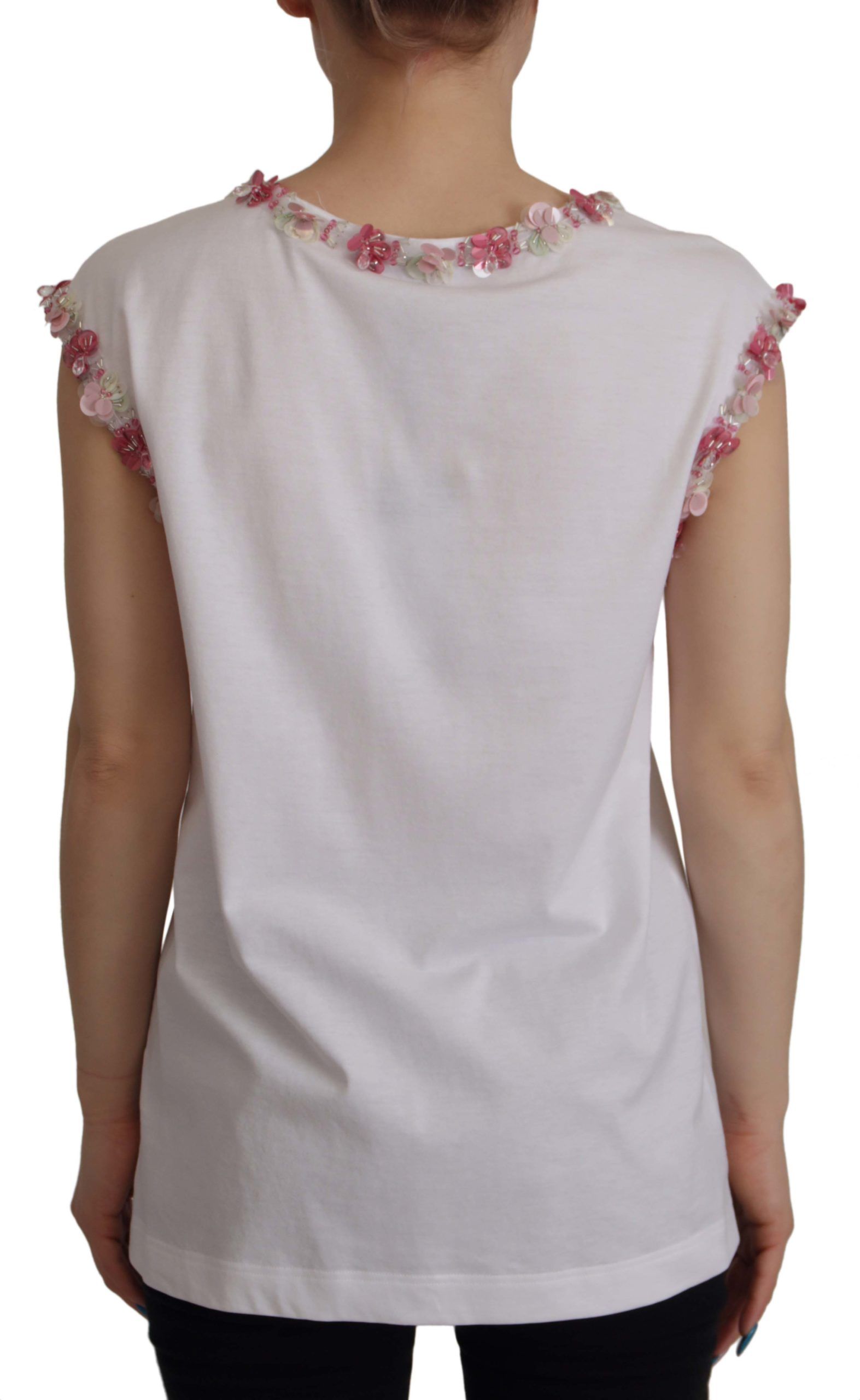 White sleeveless top with floral pattern on back