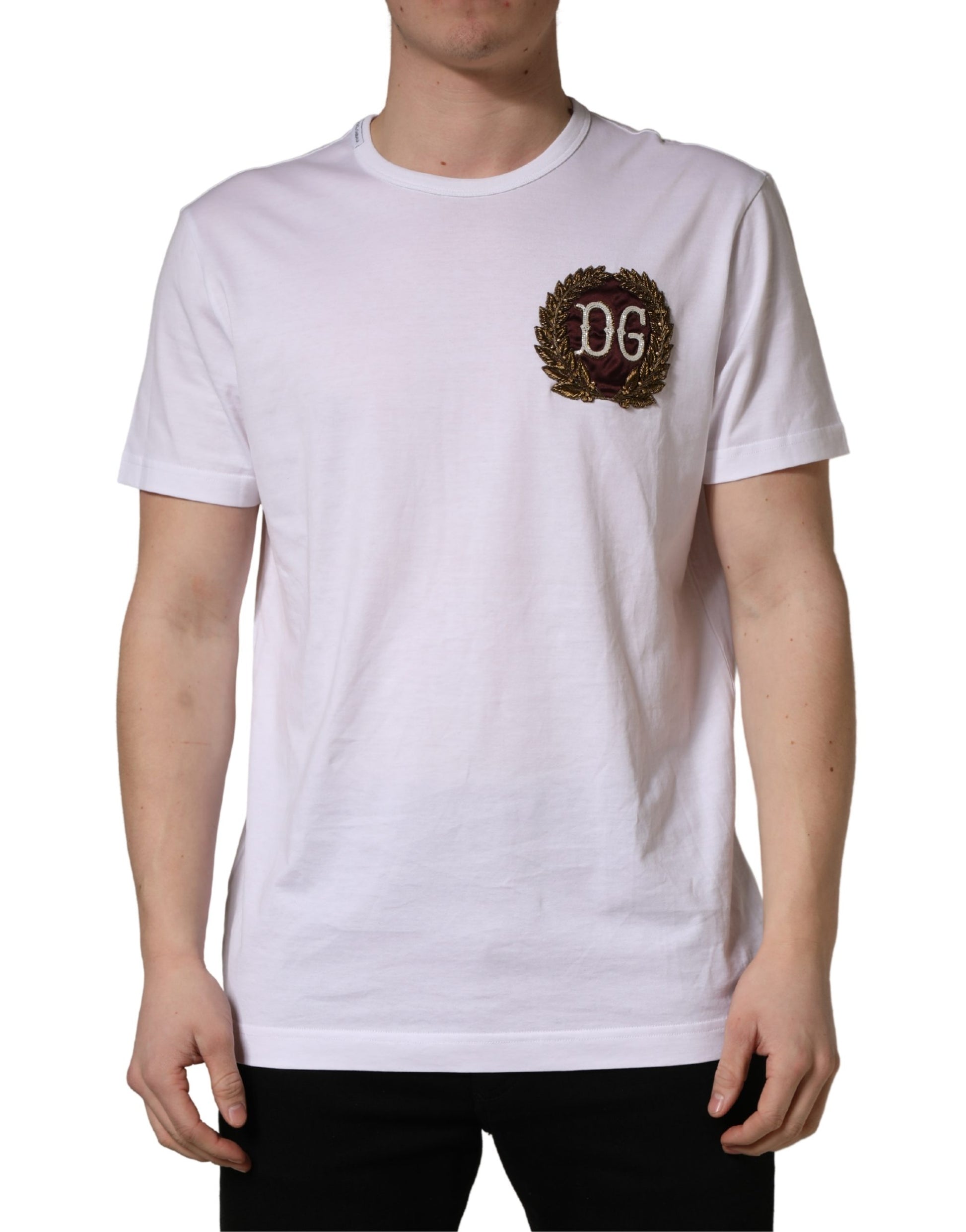 White t-shirt with embroidered logo on front