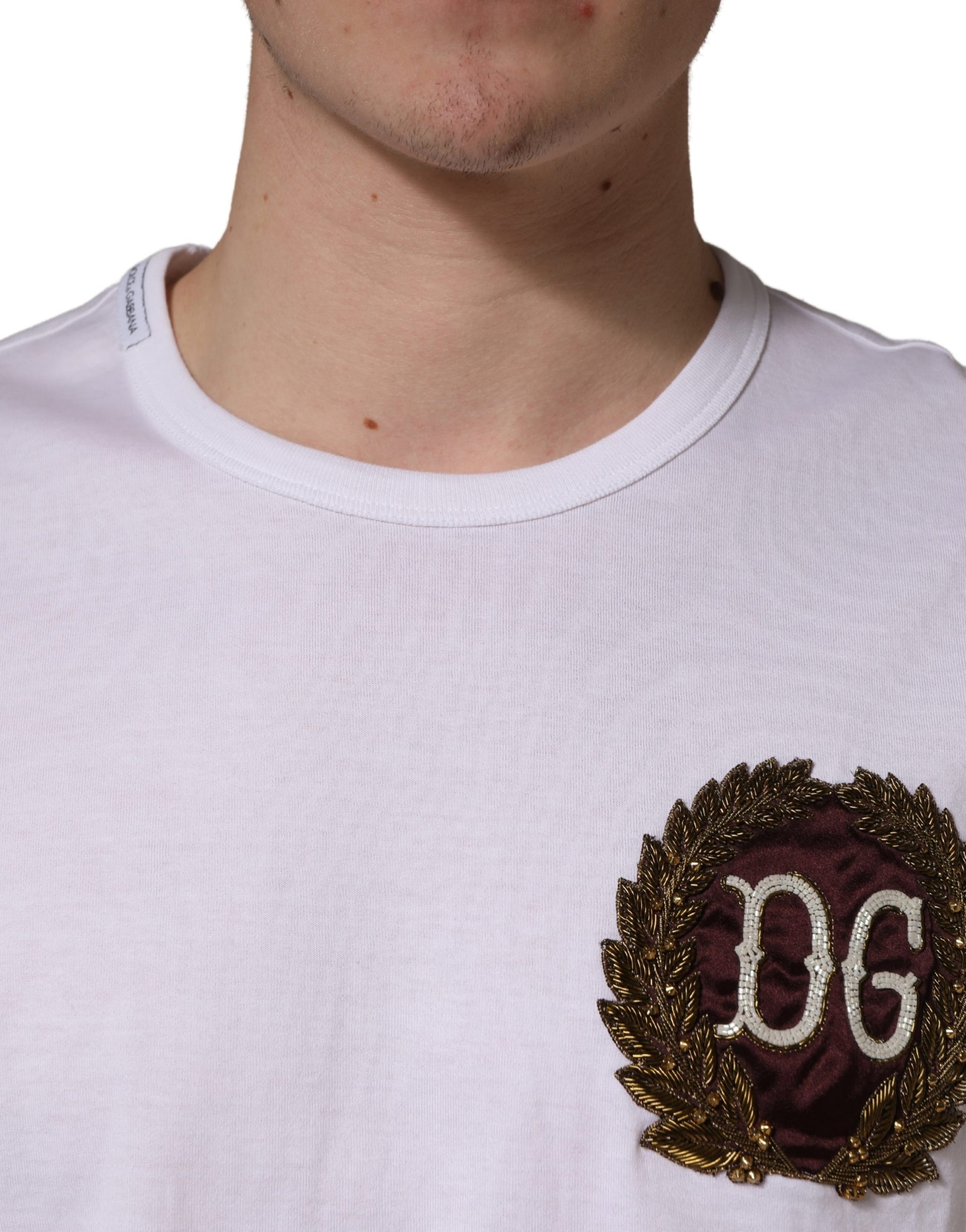 White t-shirt with embroidered logo on front
