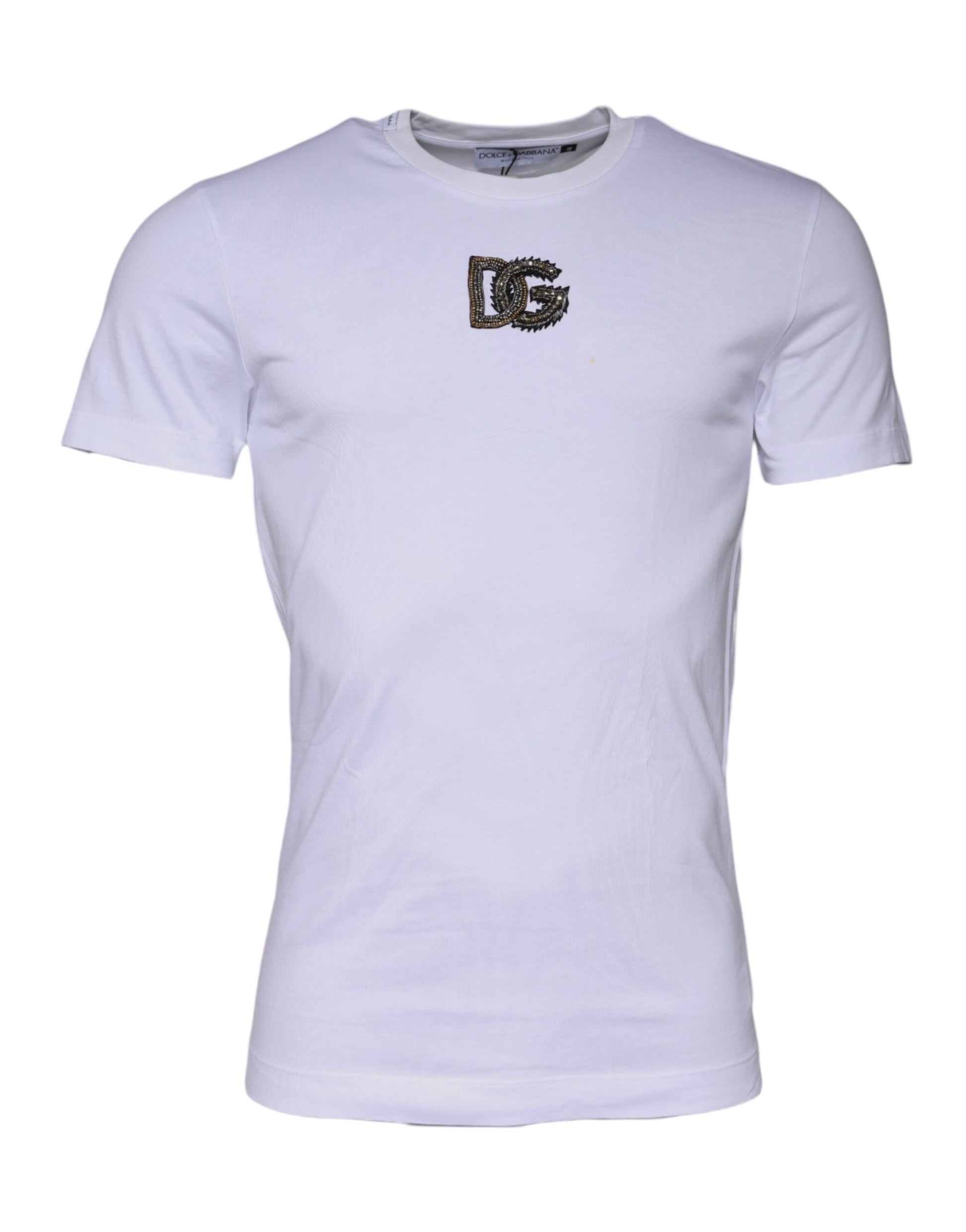 White short sleeved t-shirt with a logo on the left chest area