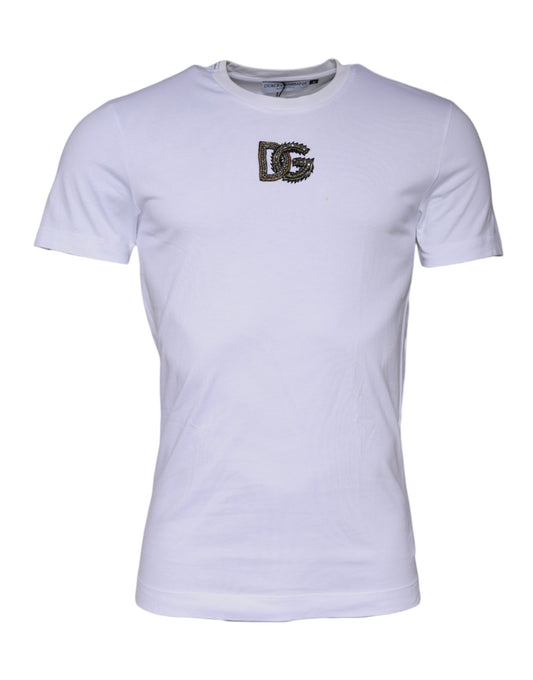 White short sleeved t-shirt with a logo on the left chest area