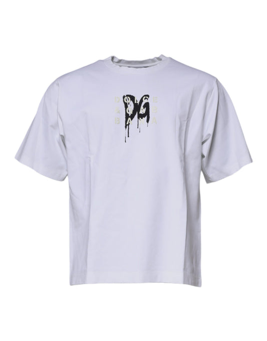 White t-shirt with black graphic design