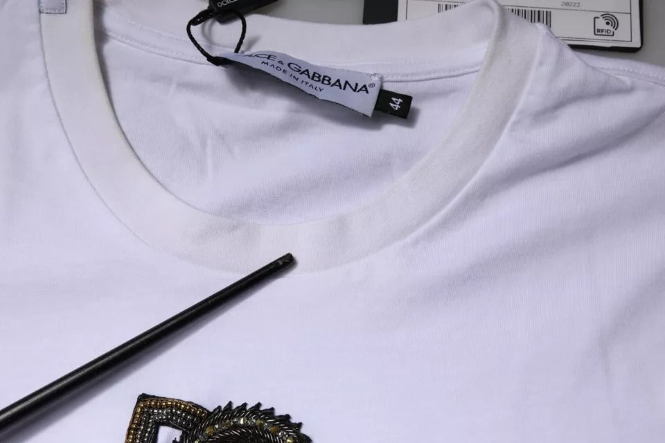 White t-shirt on hanger with tag