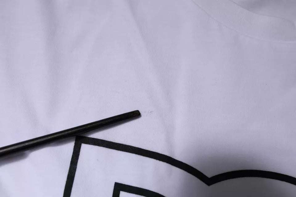 White t-shirt with black design on front