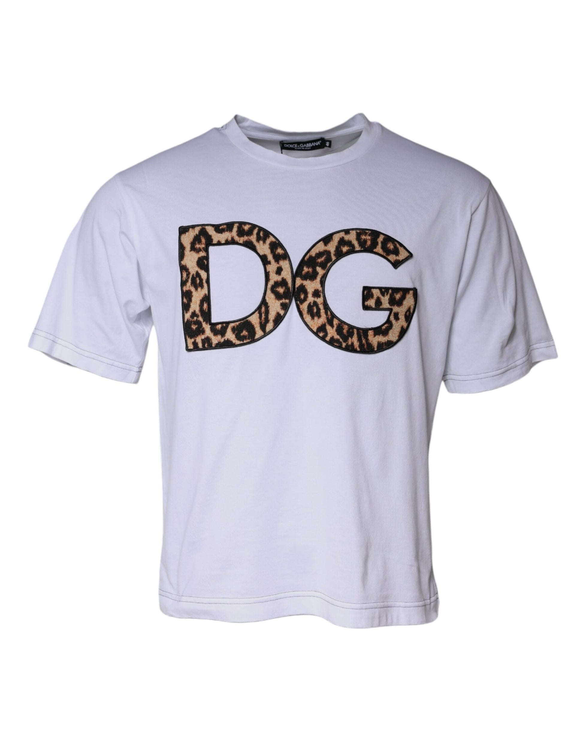 White t-shirt with D&G logo in cheetah print
