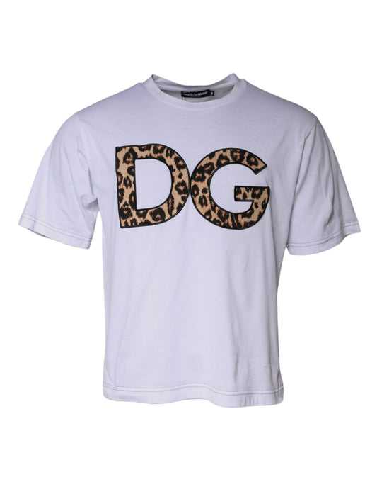 White t-shirt with D&G logo in cheetah print