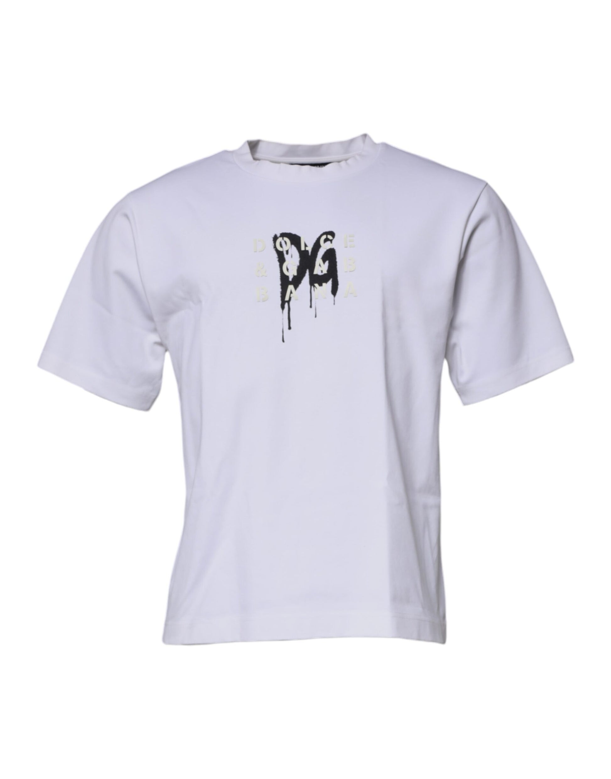 White t-shirt with graphic design on front