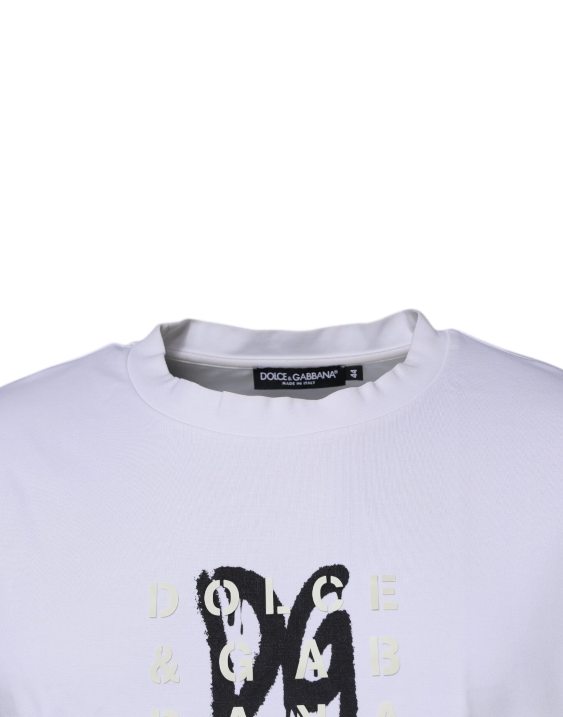 White t-shirt with black lettering