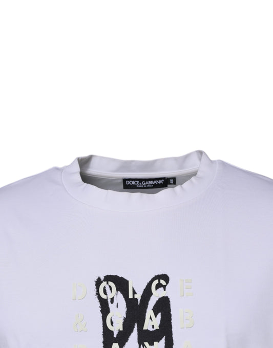 White t-shirt with black lettering