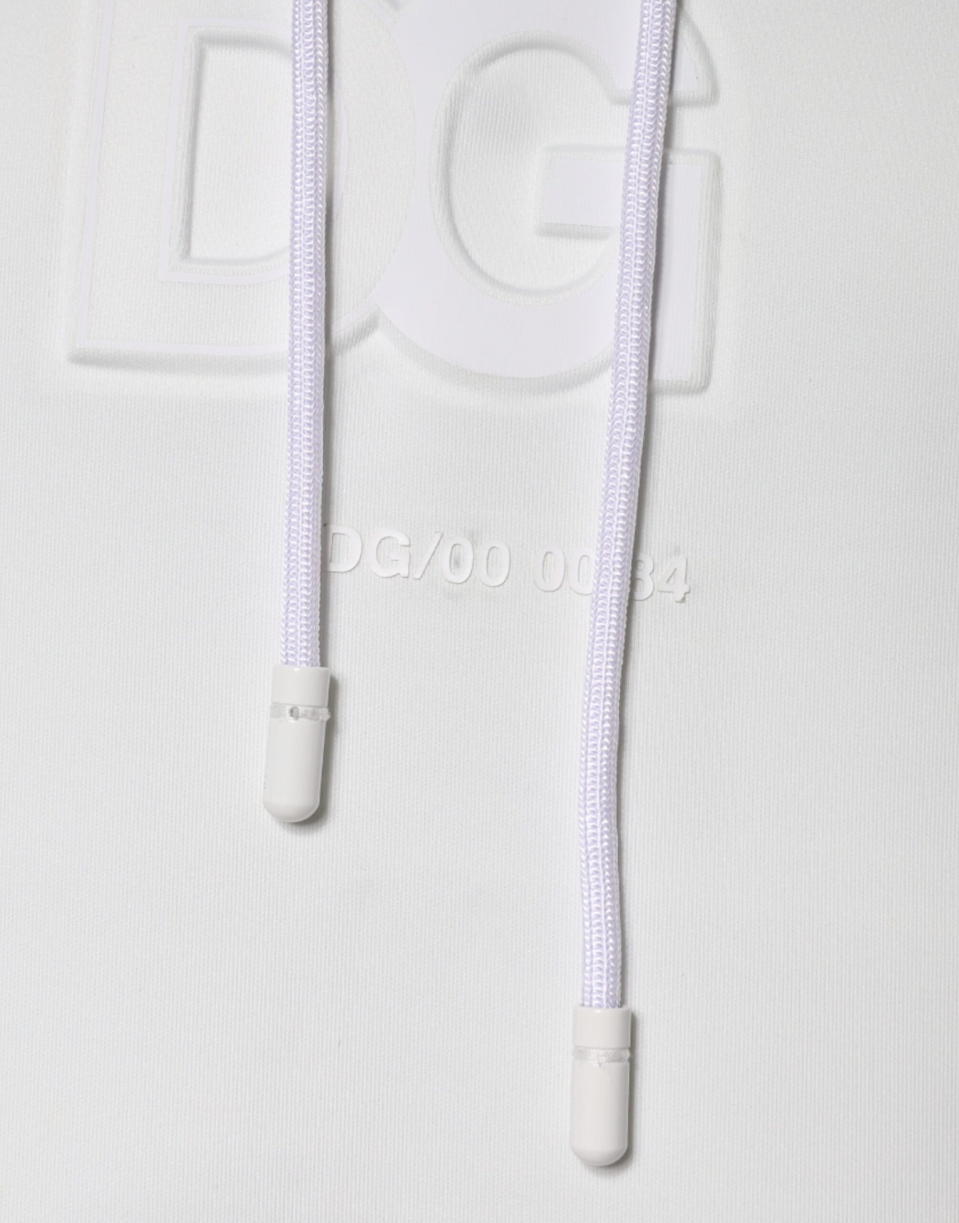 White hoodie with purple drawstrings