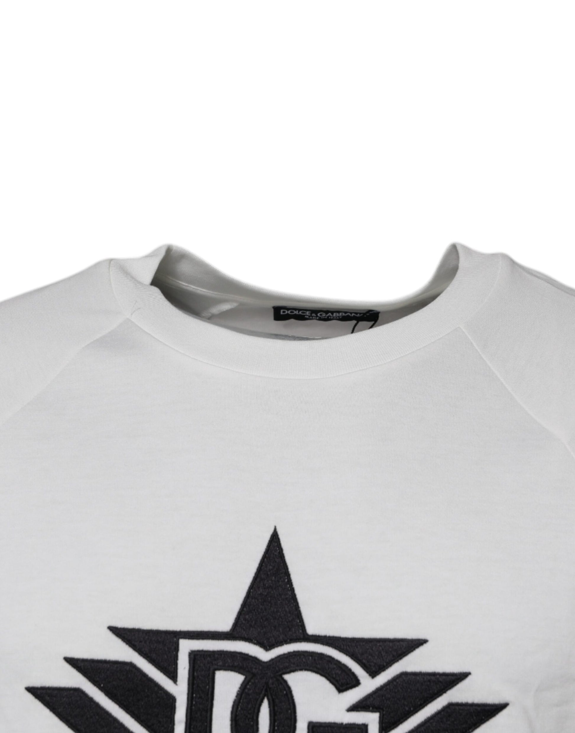 White sweatshirt with black star logo on front