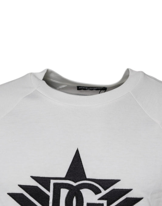 White sweatshirt with black star logo on front