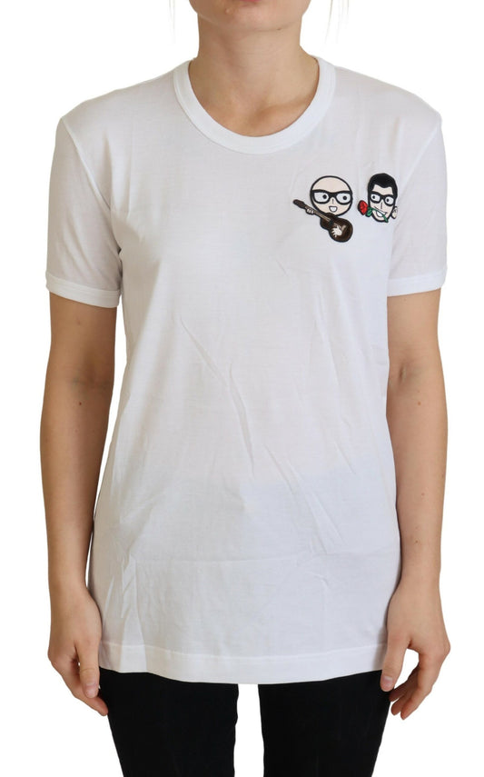 White t-shirt with graphic design on front