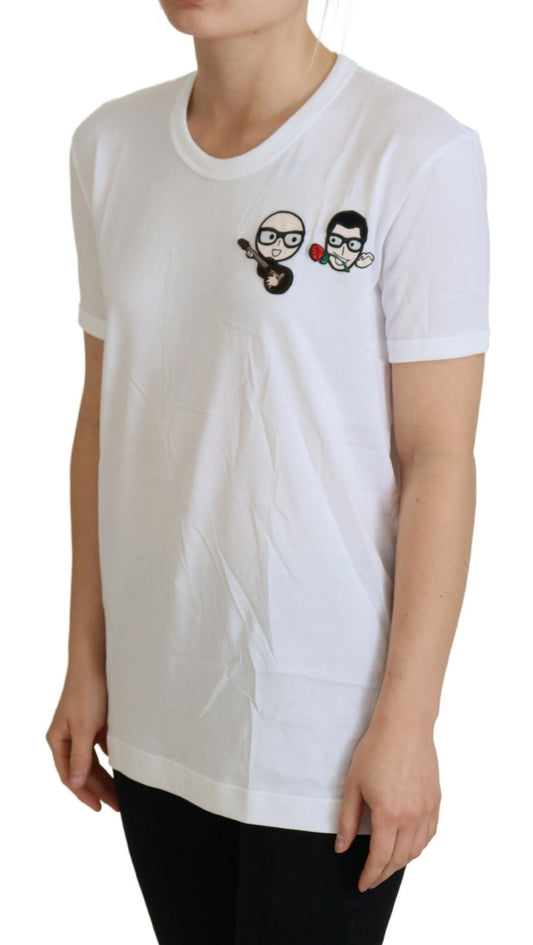 White t-shirt with graphic design on front