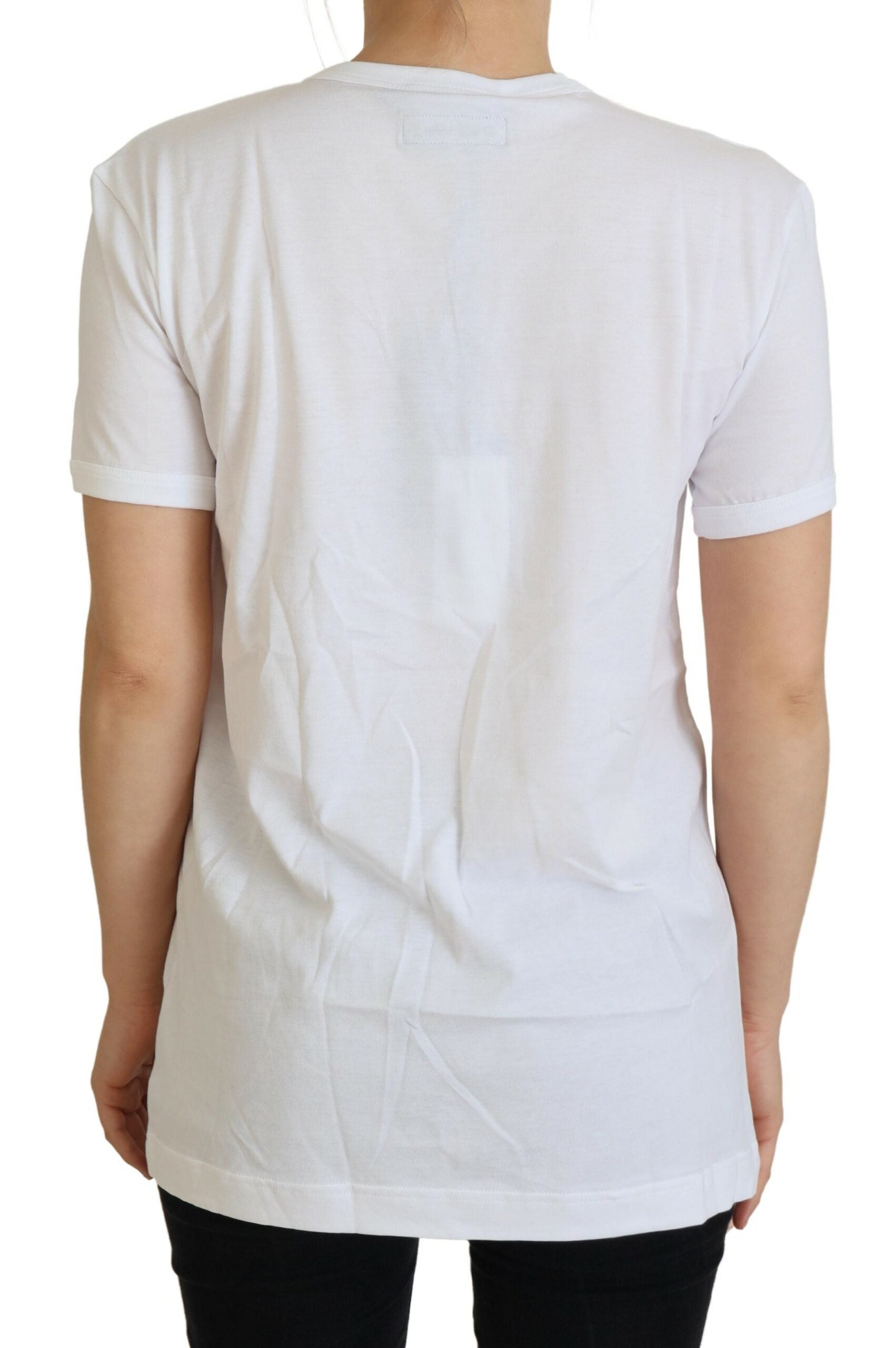 White t-shirt on a person's back