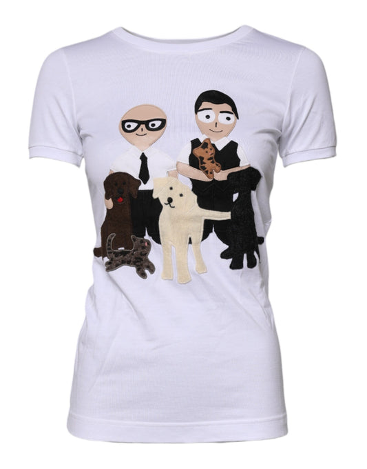 White t-shirt with cartoon dog and cat