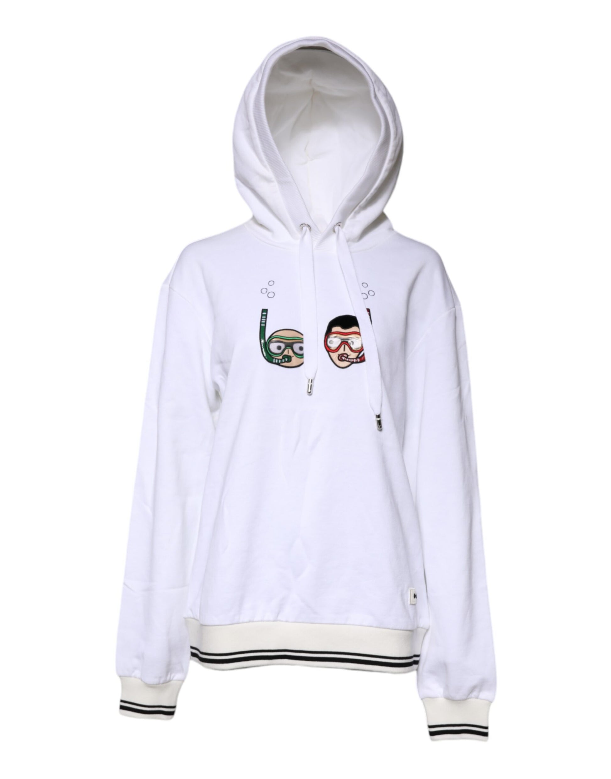 White hoodie with graphic design on front