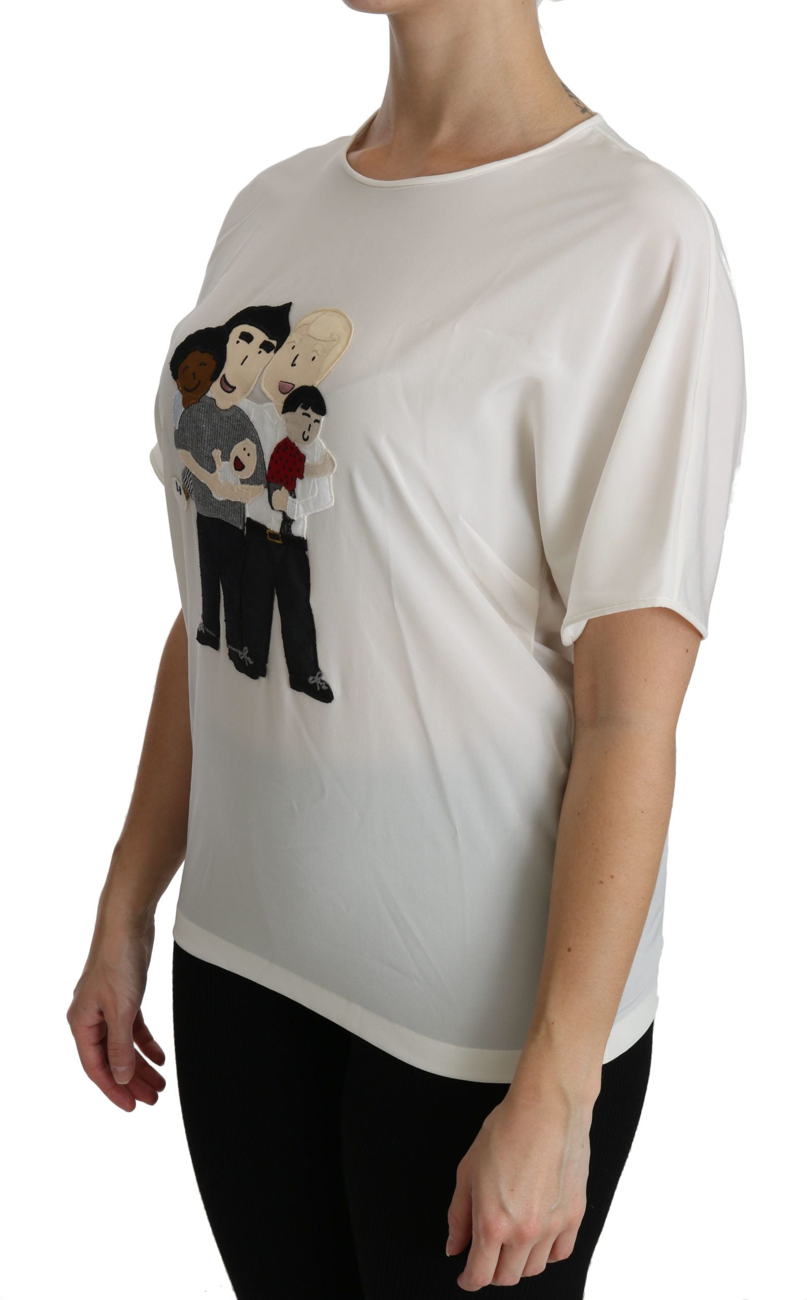 White t-shirt with cartoon design on front
