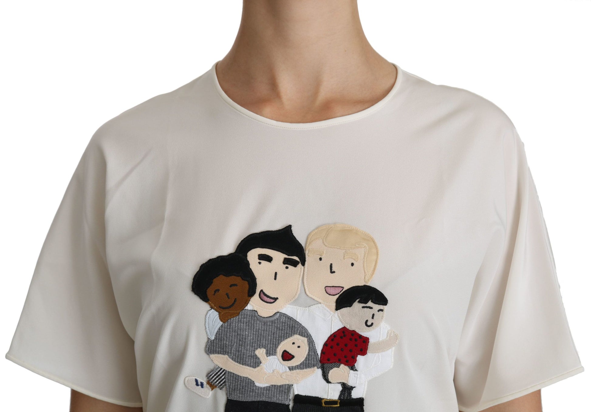 Graphic print on a t-shirt featuring cartoon figures
