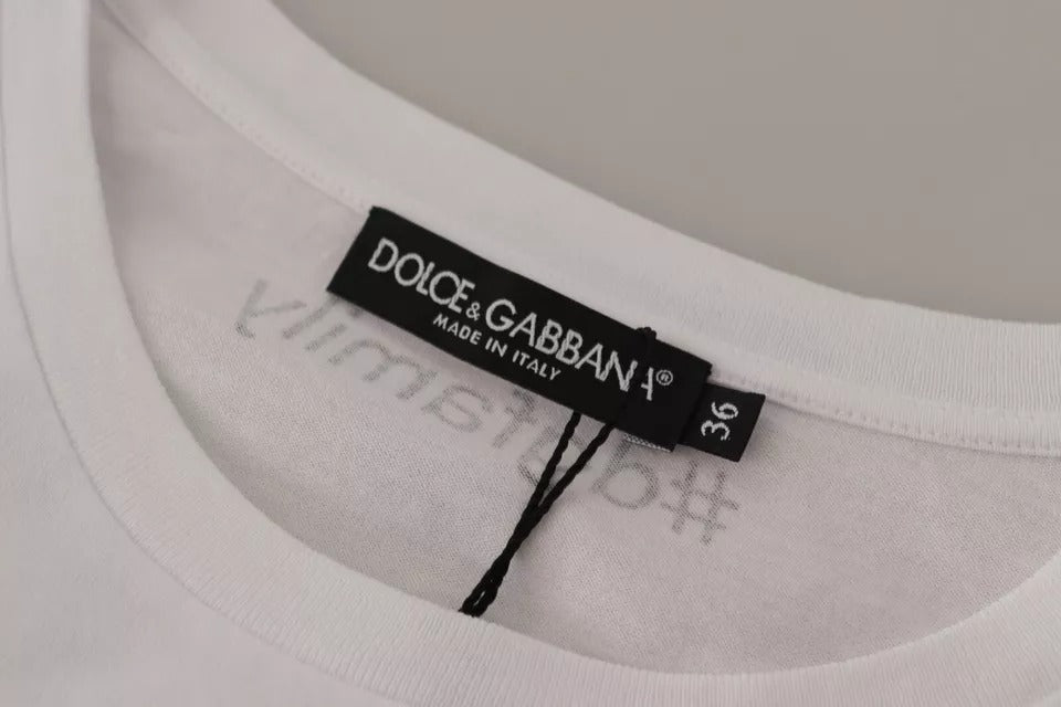 White t-shirt with black label