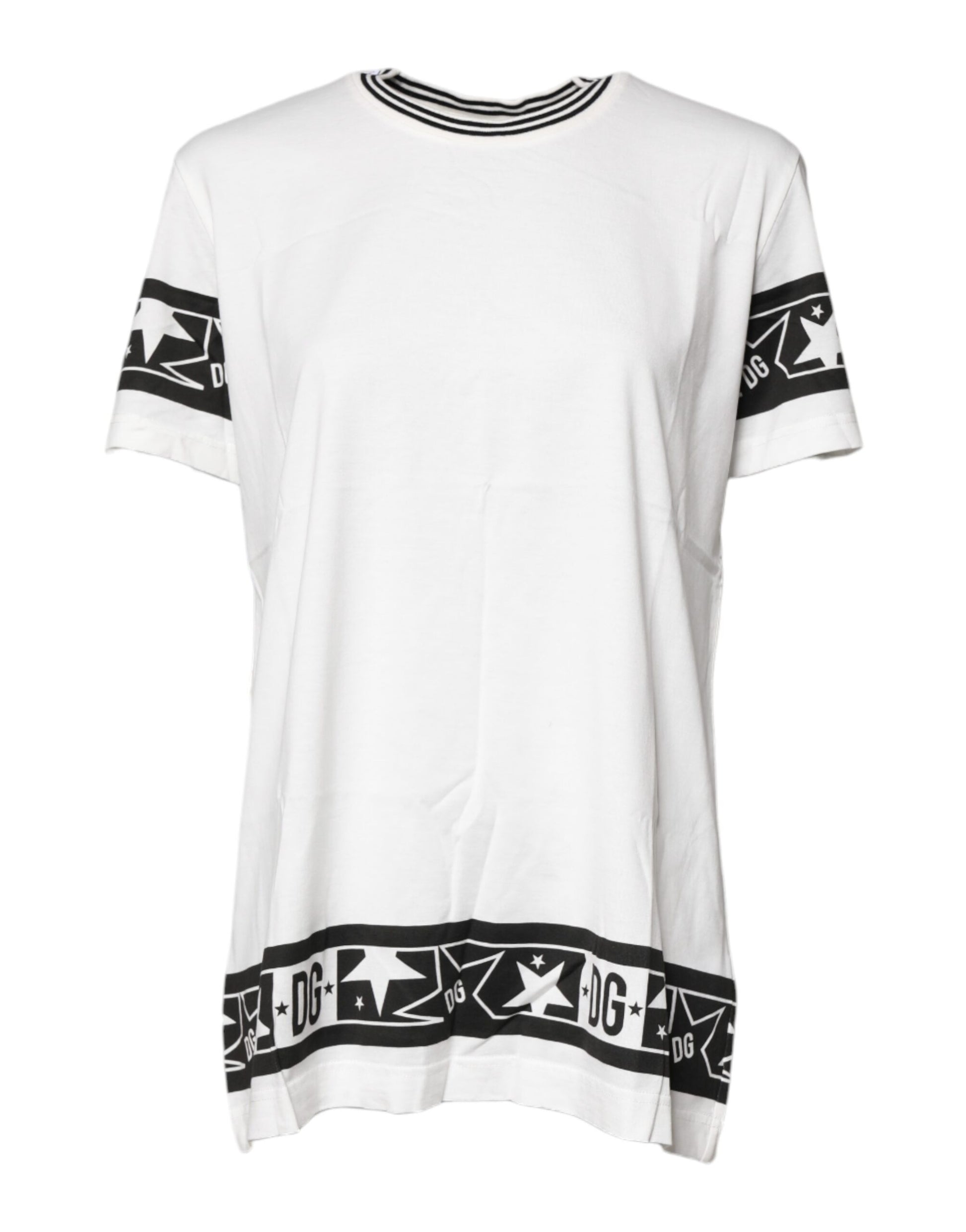 White short sleeve shirt with black design on front