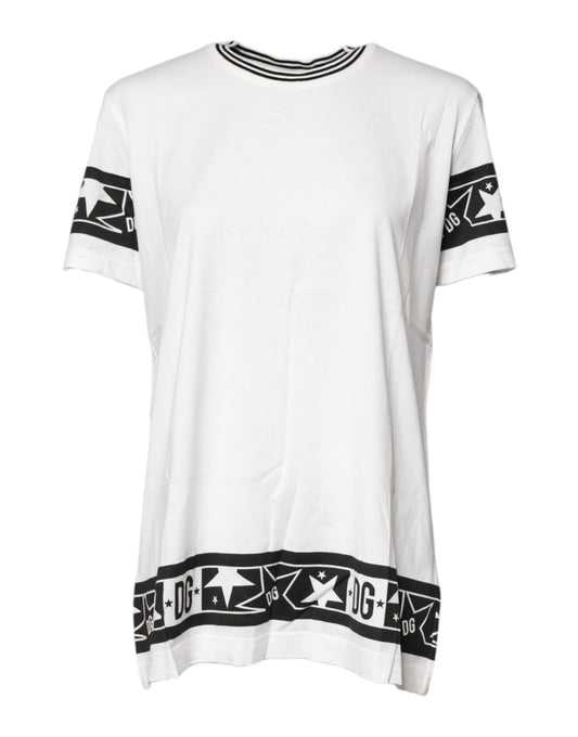 White short sleeve shirt with black design on front