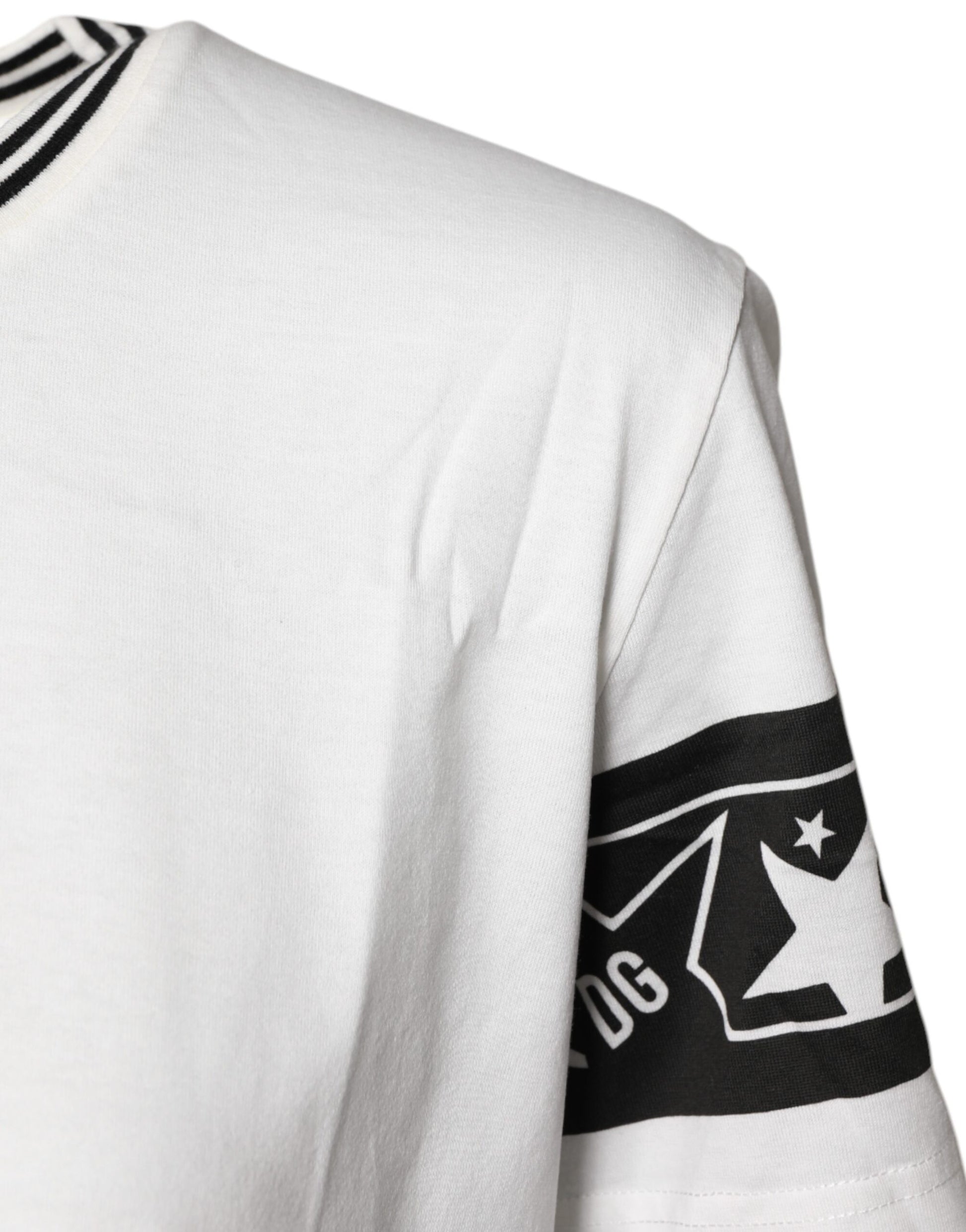White shirt with black design on sleeve