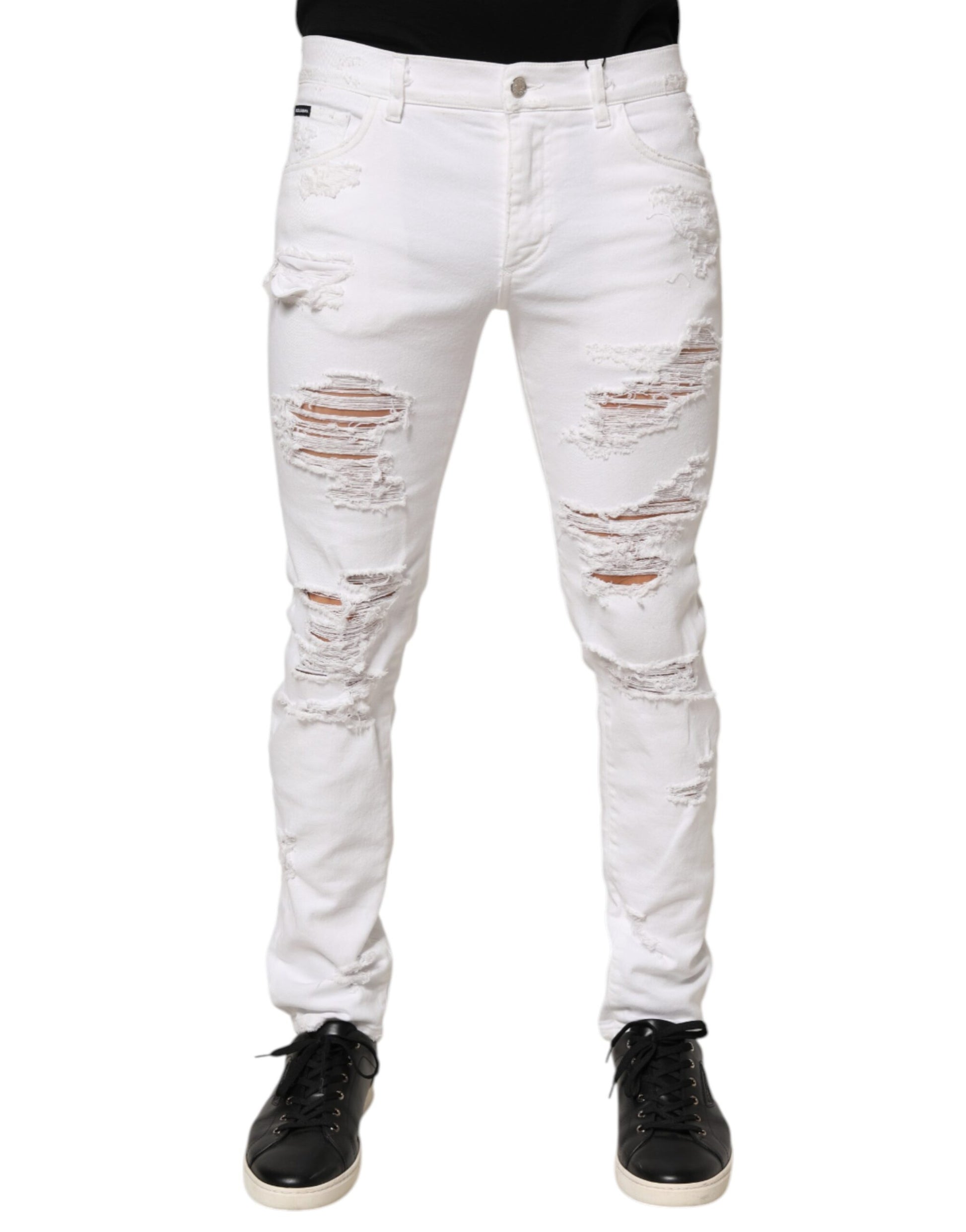 White distressed jeans on a mannequin
