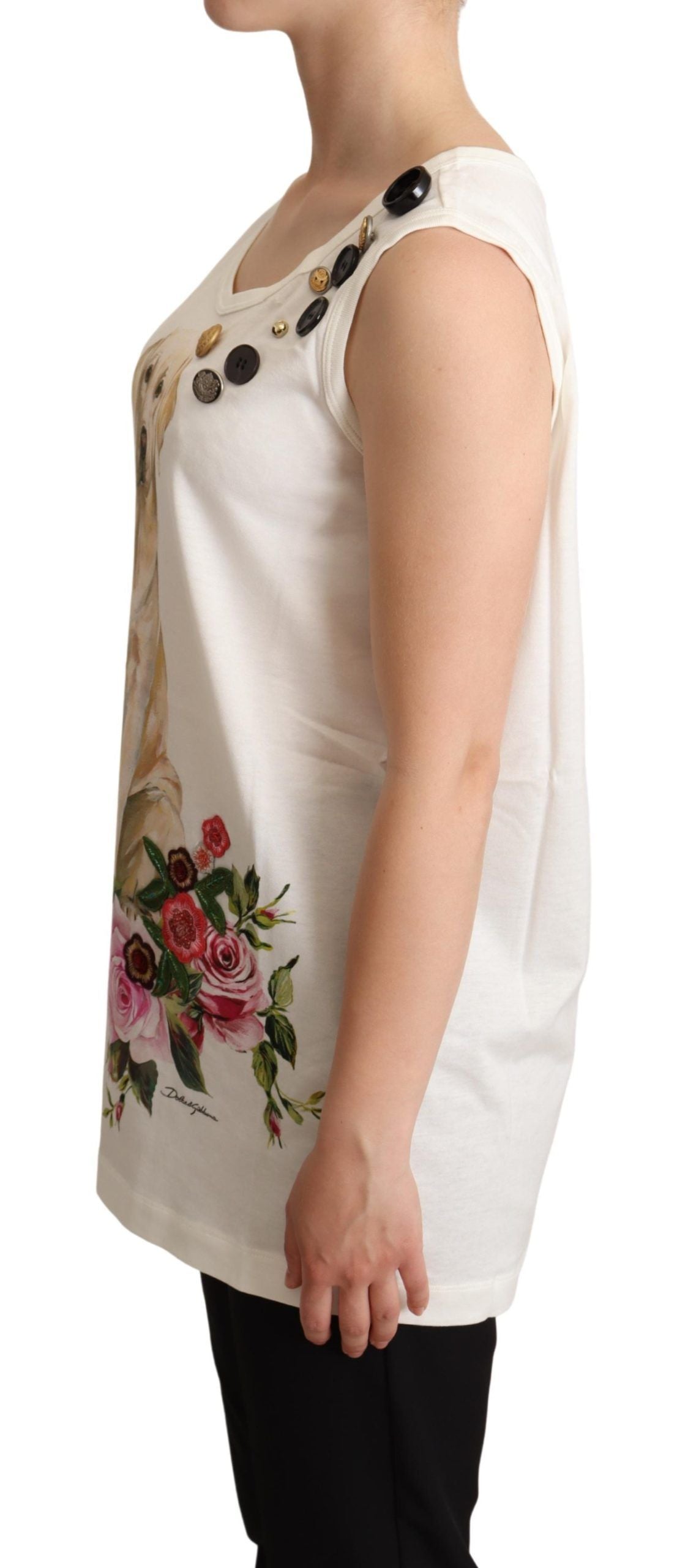 Woman's sleeveless dress with floral pattern on front