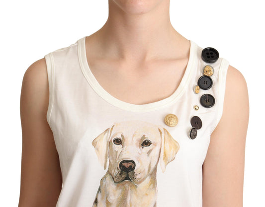 White tank top with dog design on front