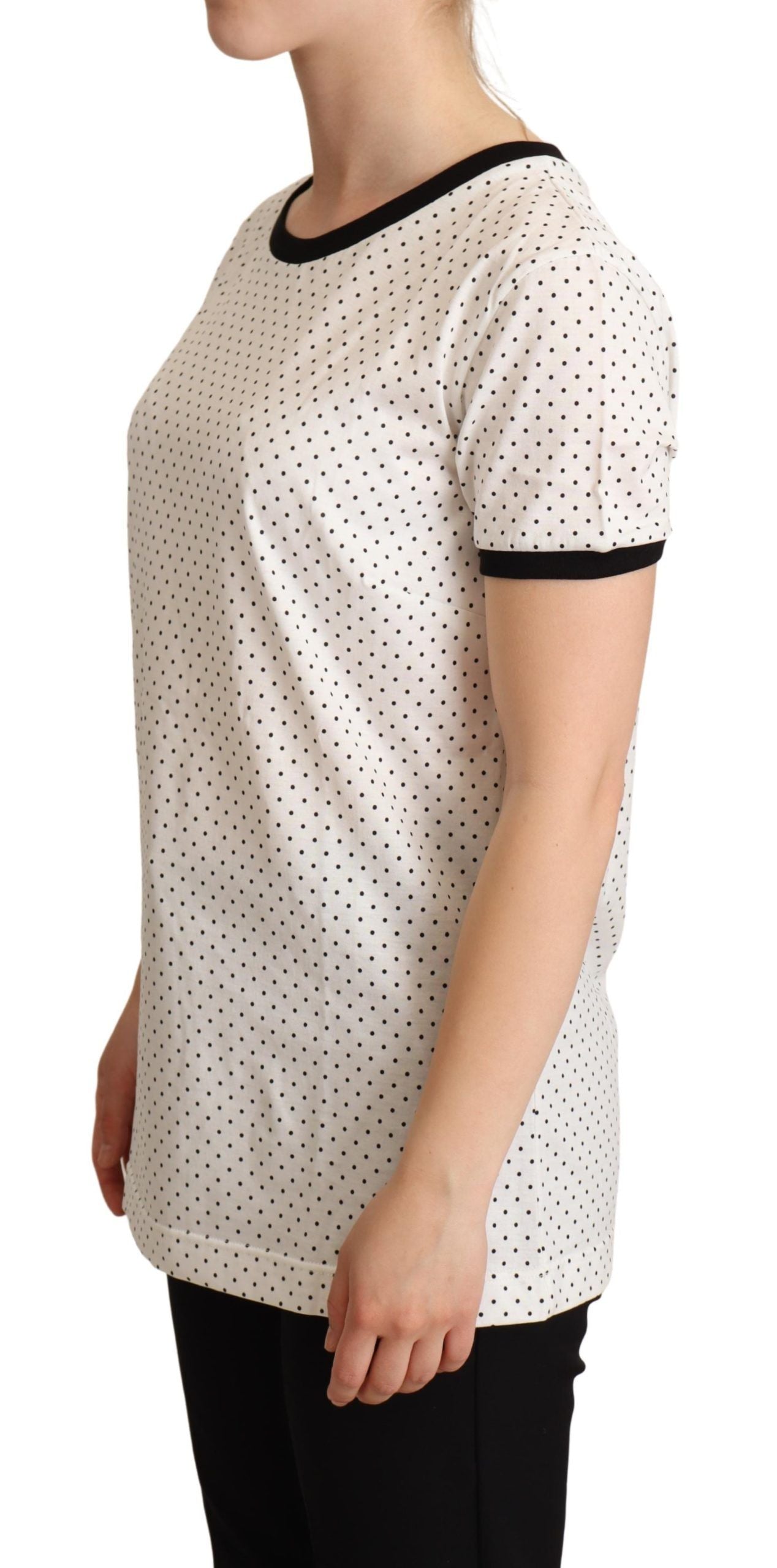 White short sleeved shirt with black polka dots