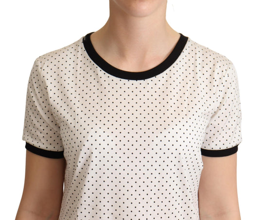 Short sleeve polka dot shirt on a woman