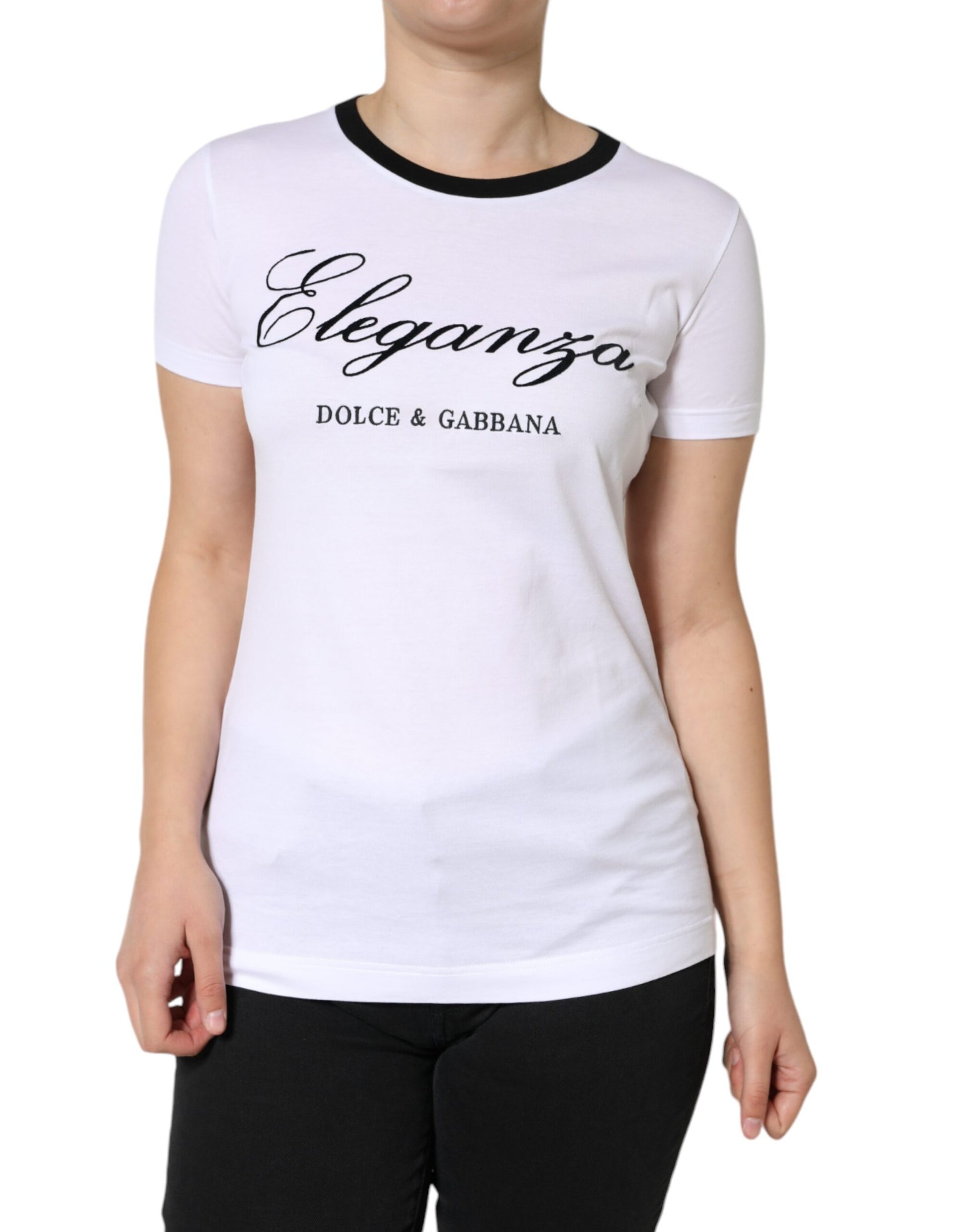 White t-shirt with black lettering