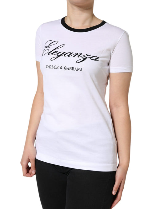 White t-shirt with black lettering