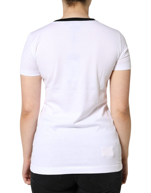 White and black short sleeve shirt on a person's back