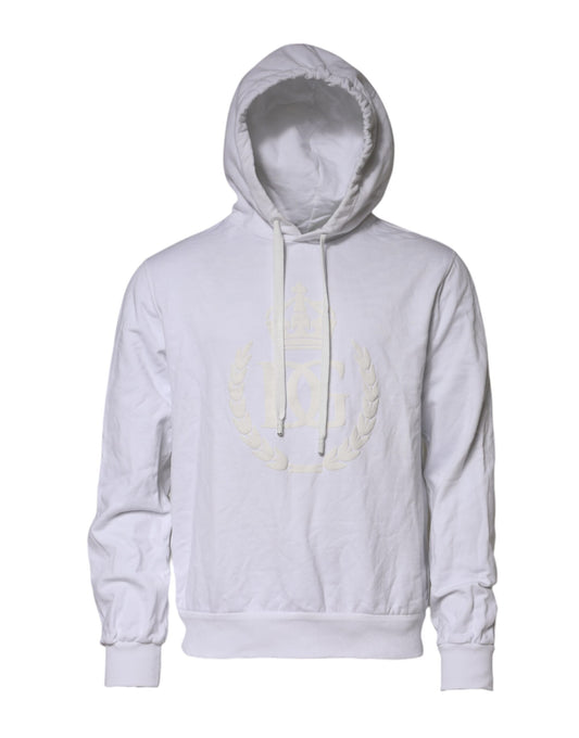 White hoodie with emblem on front