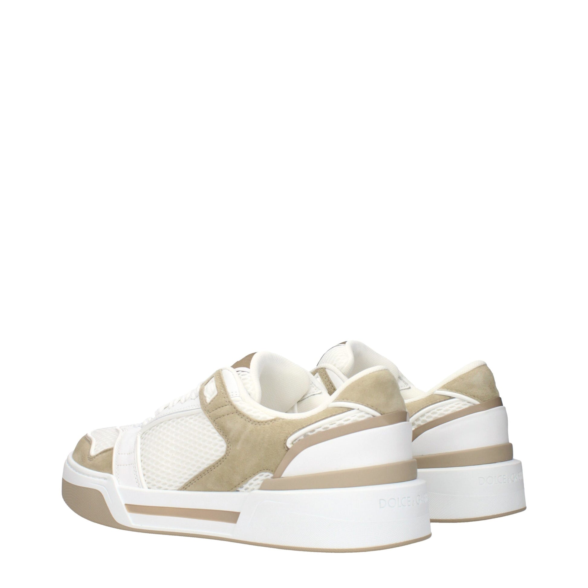 Tan and white sneakers with laces, featuring a textured design on the side panels