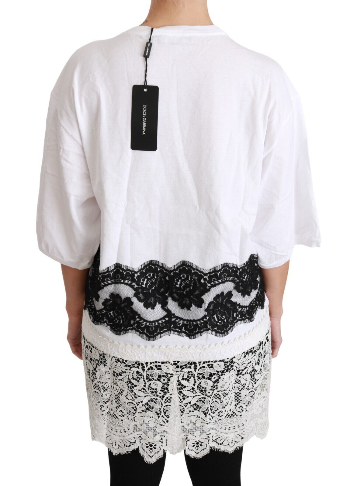 White blouse with black lace trim on back