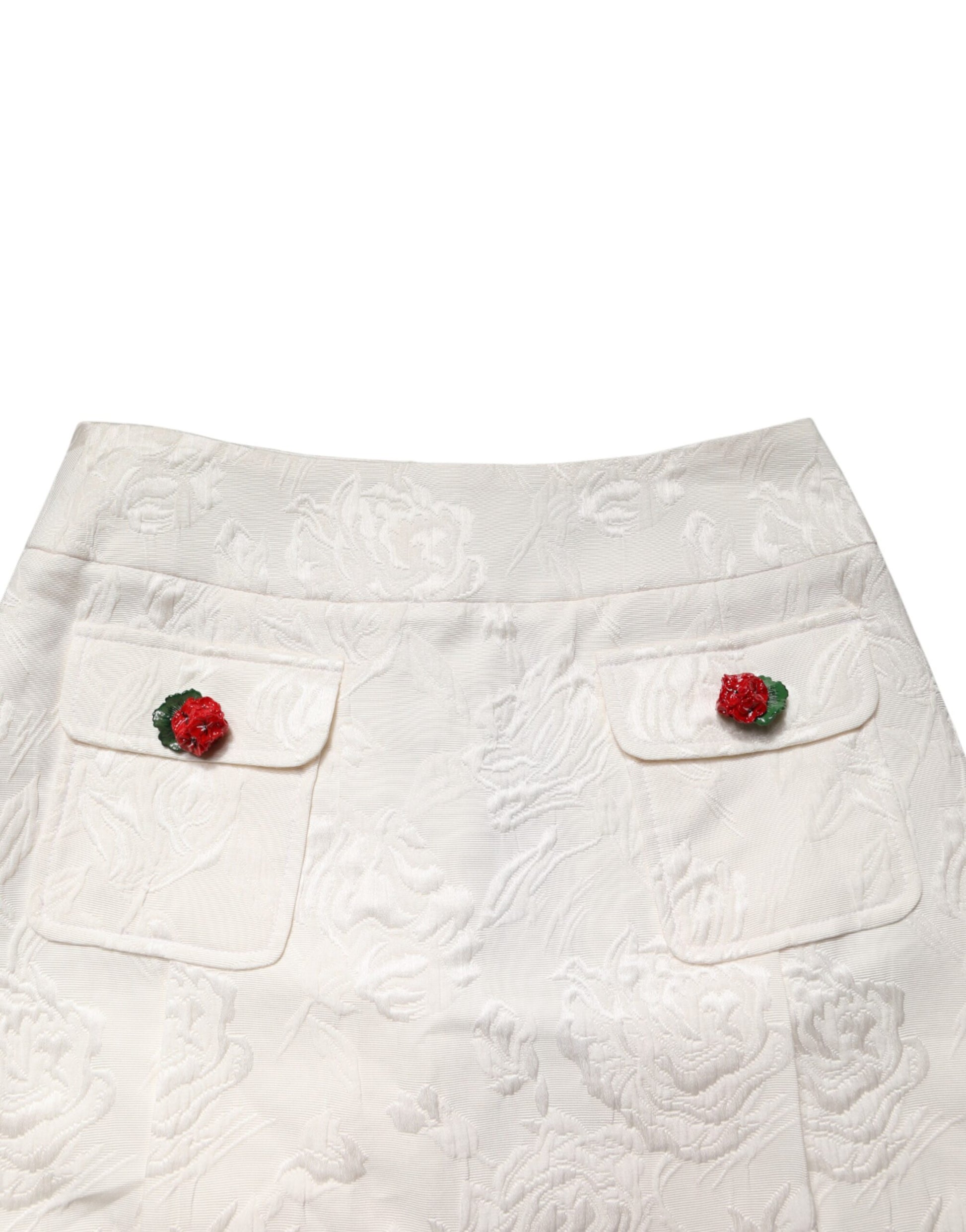White skirt with red embellishments on front