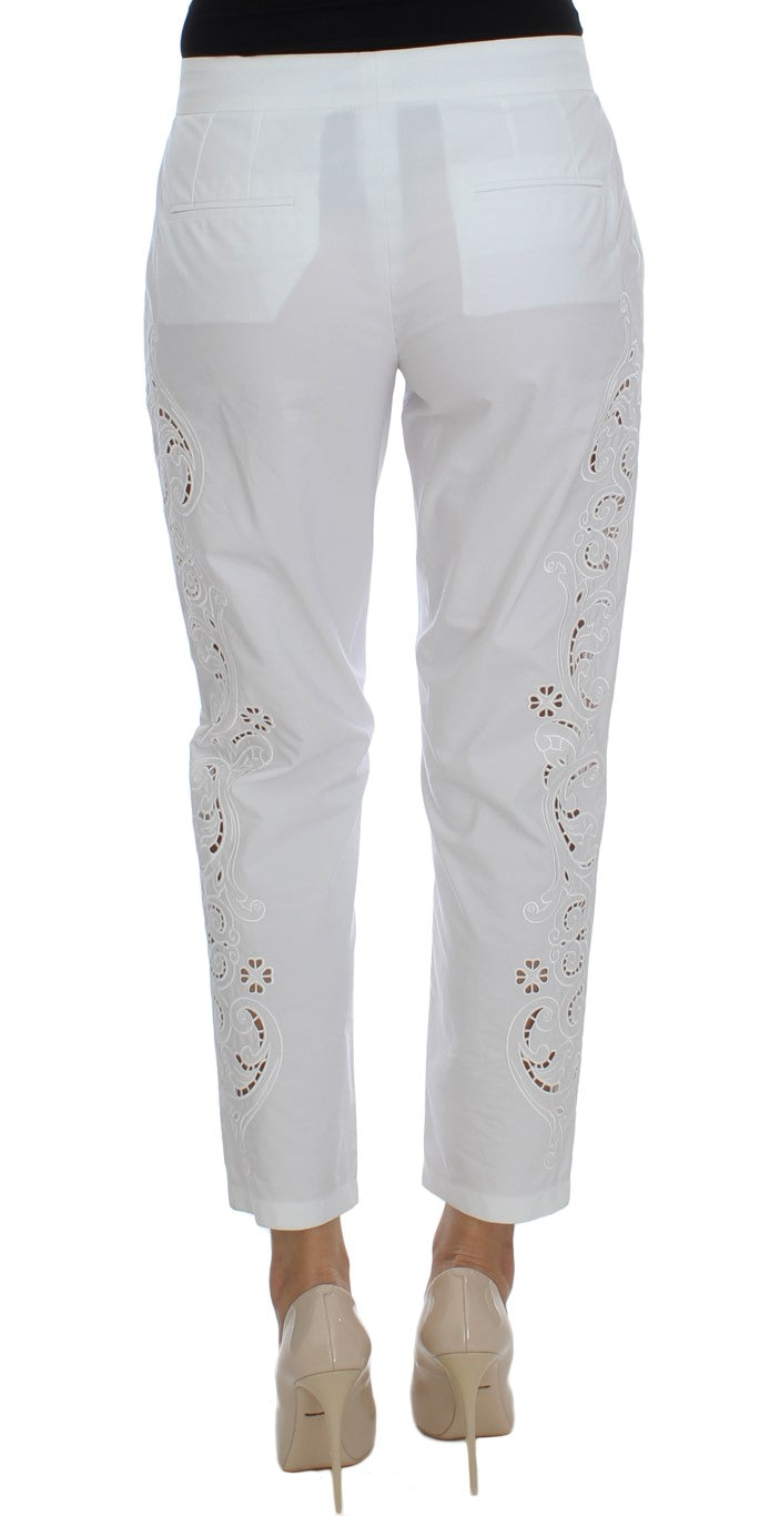 White pants with embroidery on legs
