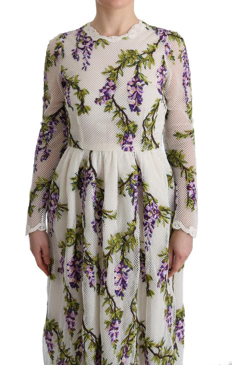 Long floral patterned dress worn by woman