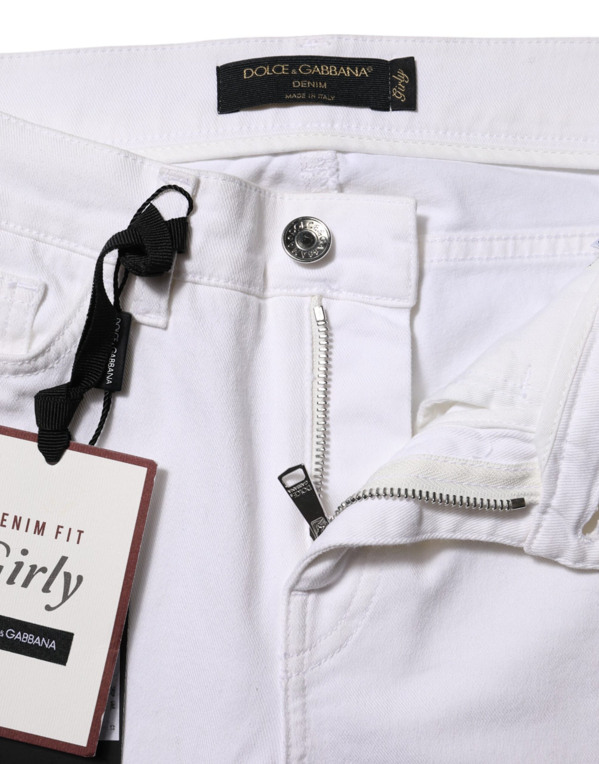 White jeans with zipper on front