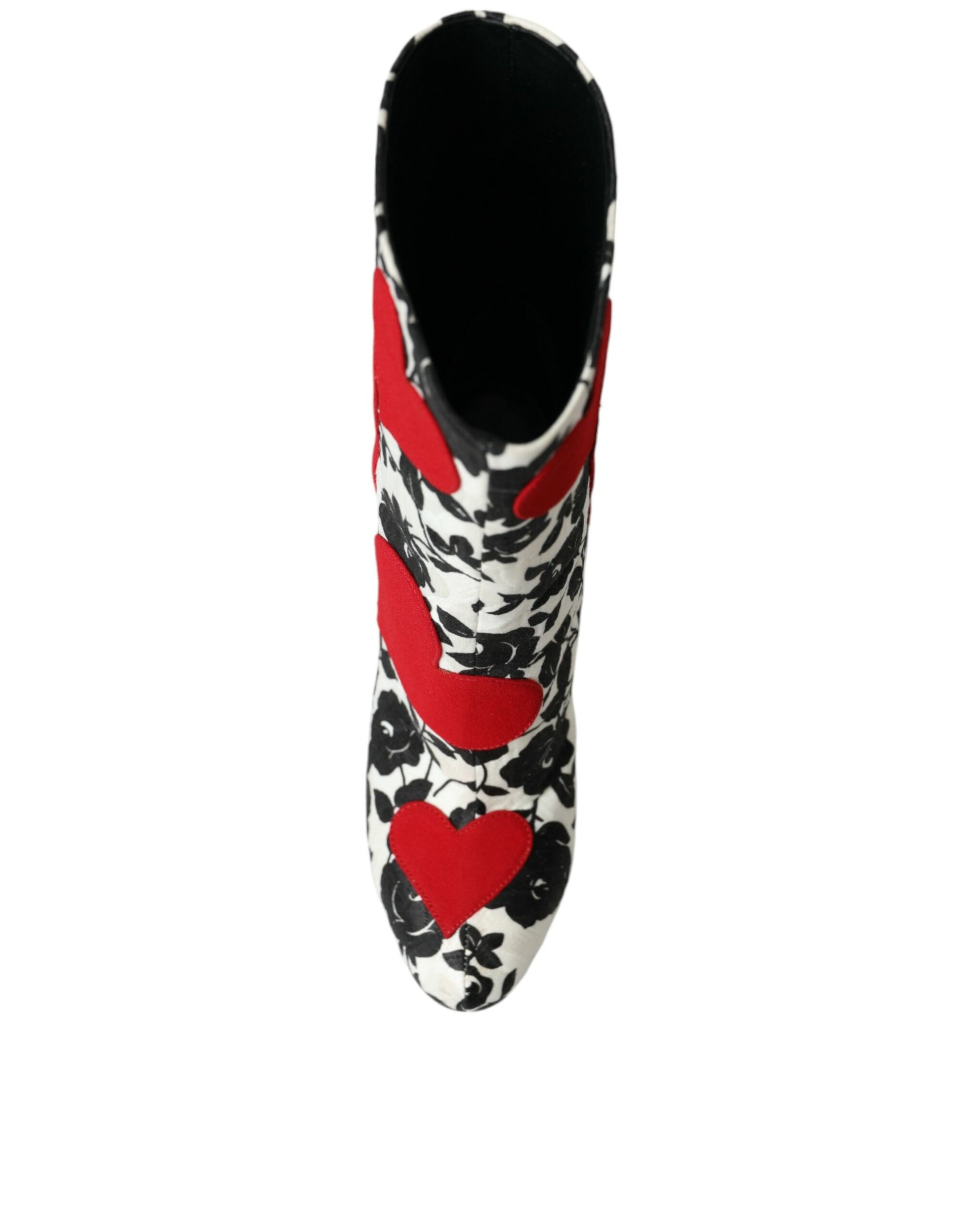 Red and black patterned shoe with heart design