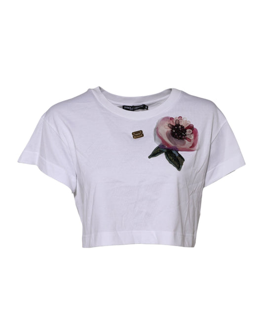 White short sleeve shirt with floral design on front
