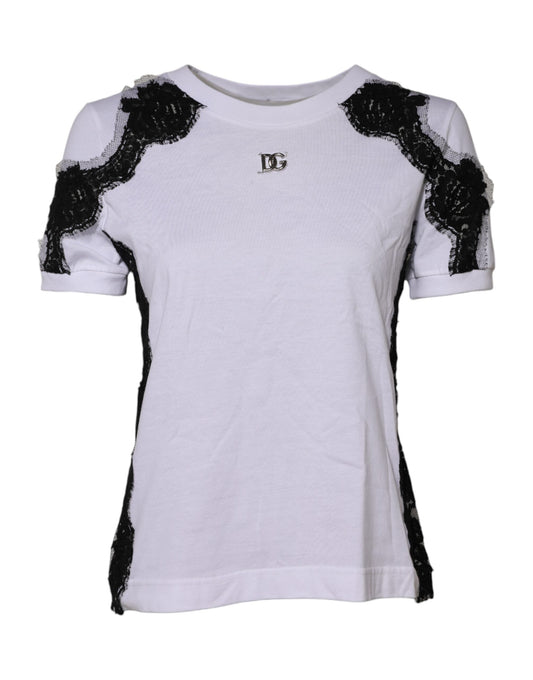 Short sleeve shirt with lace detailing on shoulders